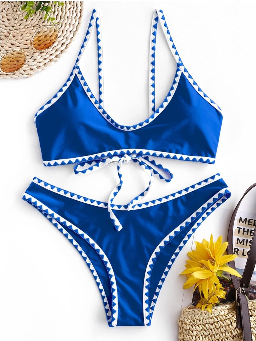 🔹 Zaful Blue Triangle Trim Bikini Set - Women Swim Size Medium